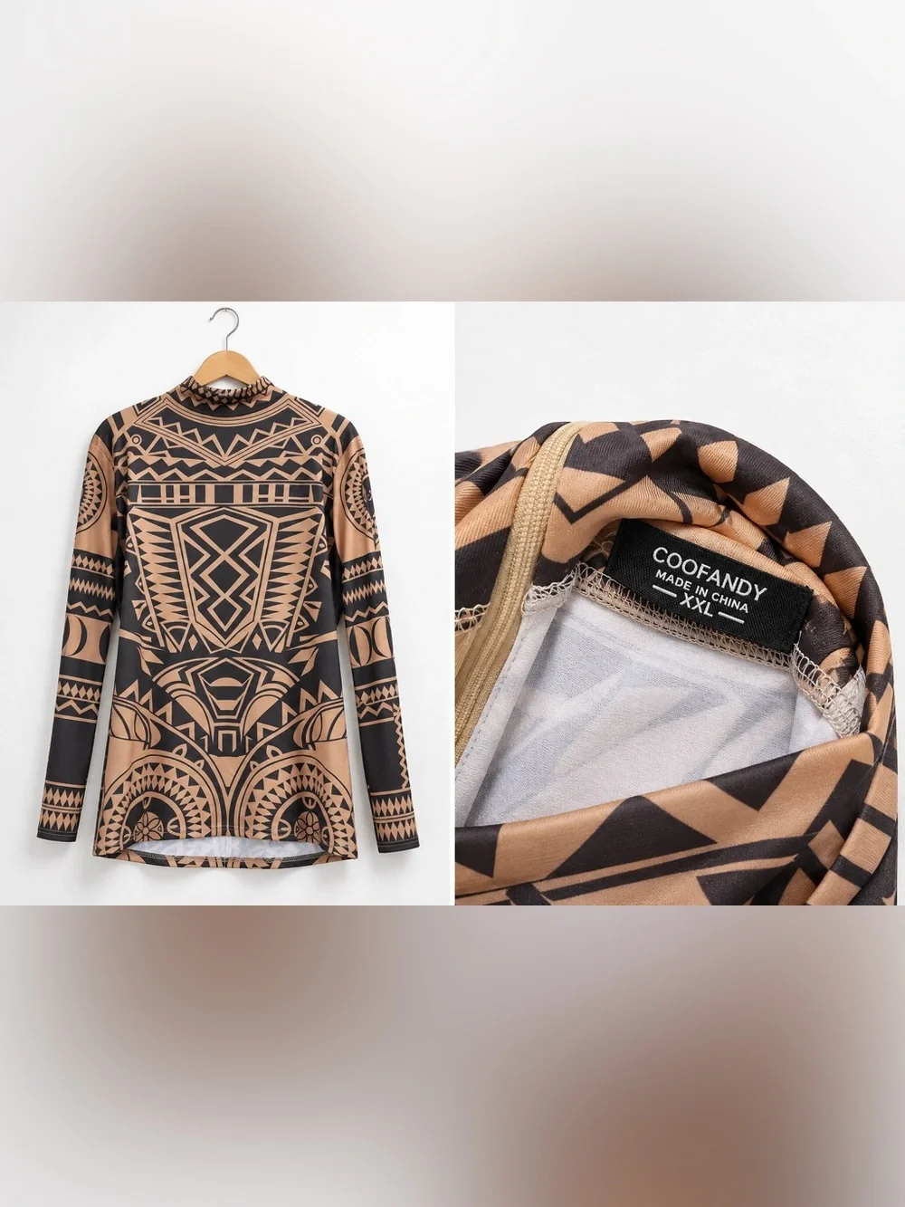 COOFANDY Tribal Geometric Long Sleeve Mini Dress XXL